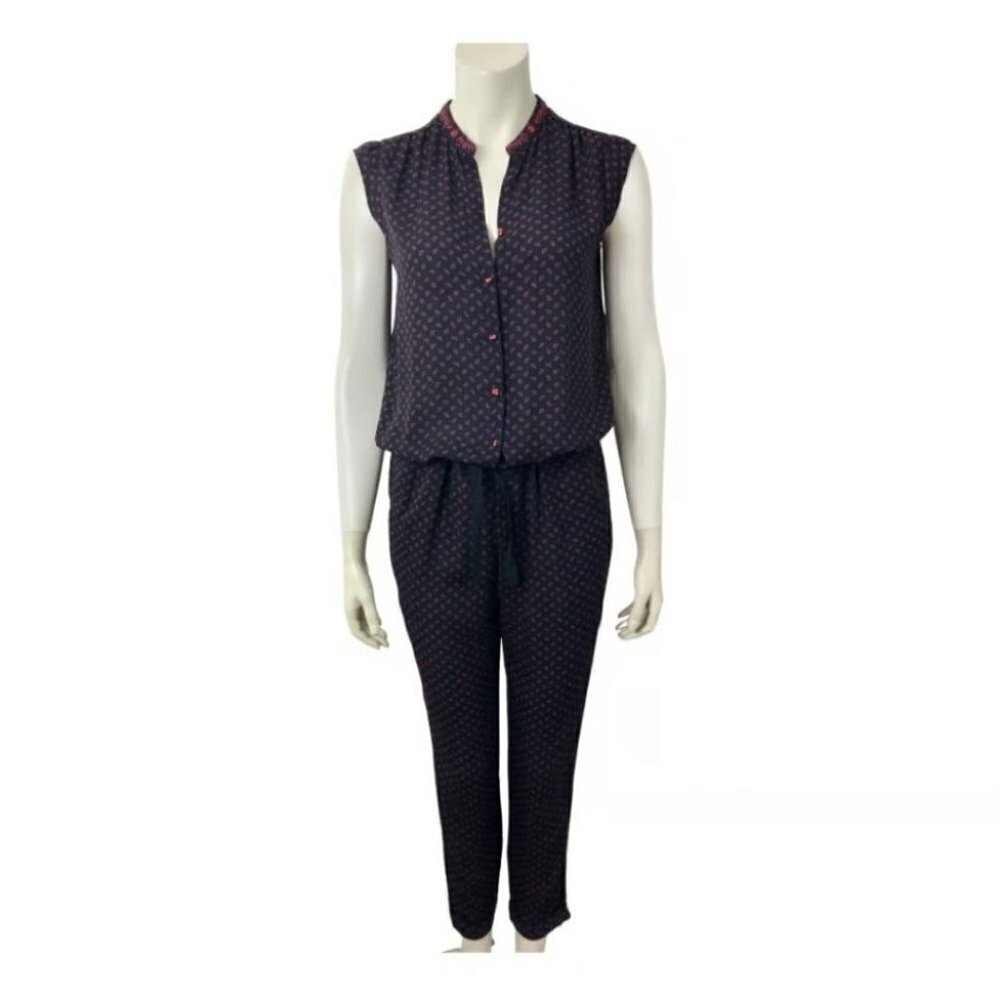 MAISON SCOTCH | Hawaiian jumpsuit hibiscus navy coral red sz 6